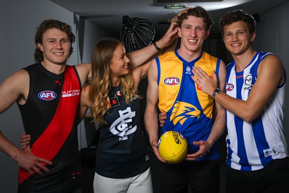 Those are some strong genes… Willem Duursma (second from right) has become the fourth member of his family to be on an AFL/W list, behind siblings Xavier, Yasmin and Zane.