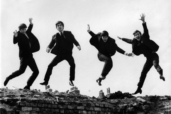 The Beatles in 1963, from left: Ringo Starr, George Harrison, Paul McCartney, John Lennon. The photo was used on the Twist & Shout EP sleeve.