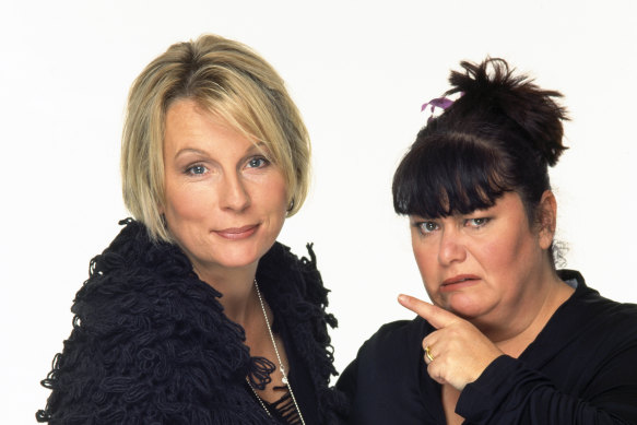 Dawn French with long-time comedy partner Jennifer Saunders, circa 1990. The pair have released a series of podcasts made under lockdown called Titting About.