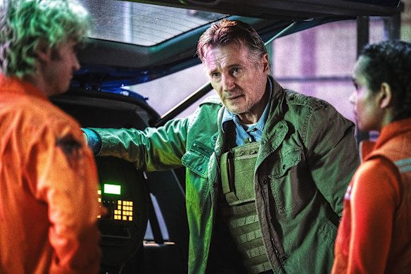 Joe Keery, Liam Neeson and Georgina Campbell in Cold Storage.