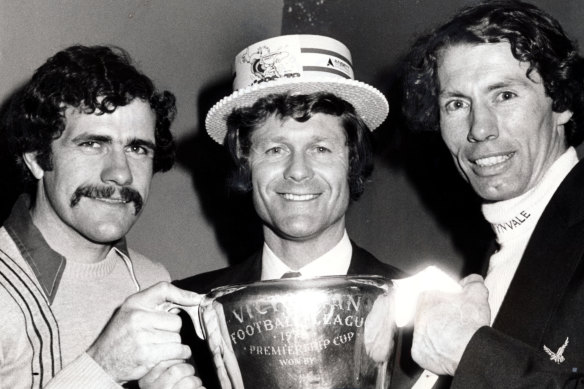 All-time greats: Hawthorn vice-captain Leigh Matthews (left), coach David Parkin (centre) and captain Don Scott (right) after winning the 1978 VFL premiership 