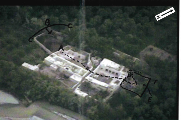 An aerial photo of Whiskey 108 marked up in court by Ben Roberts-Smith during his Federal Court defamation case.