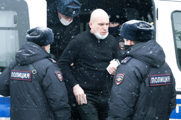 One of the opposition supporters detained by police in Moscow on Saturday, March 13/