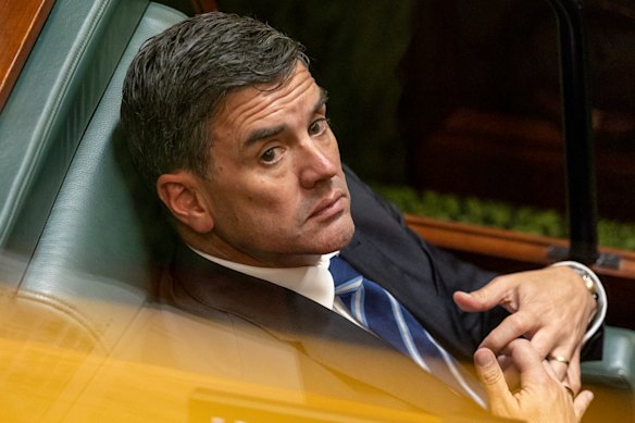 Brad Battin in state parliament on Tuesday after losing the Liberal leadership to Jess Wilson.