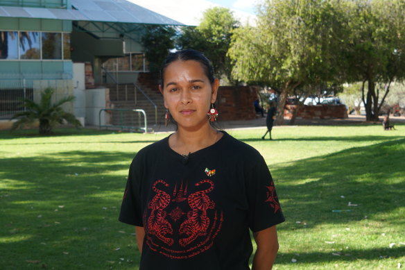 Samara Fernandez-Brown, the cousin of Kumanjayi Walker, outside court in Alice Springs this week.