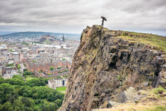 The city of Edinburgh from Salisbury Crags, in Holyrood Park.