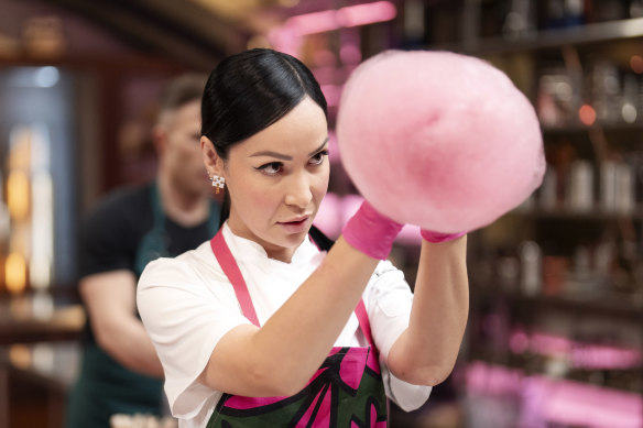 Katherine Sabbath tackling one of the challenges in season two of Dessert Masters.