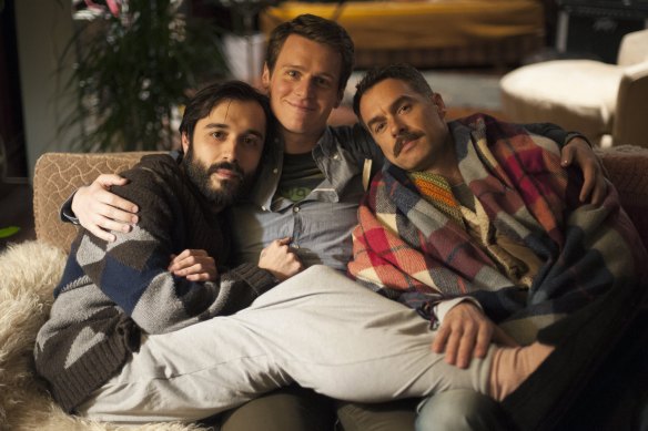 Bartlett (right) with Frankie J. Alvarez and Jonathan Groff in the HBO series Looking.