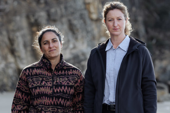 Madeleine Sami (left) and Kate Box were nominated for best actress comedy for their roles in the Tasmanian murder mystery comedy Deadloch.