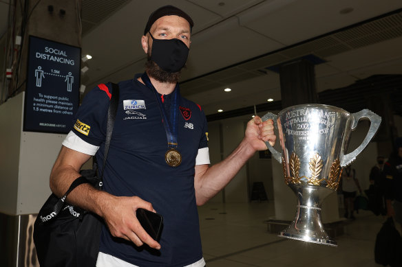 It’s come home: Max Gawn with the cup.
