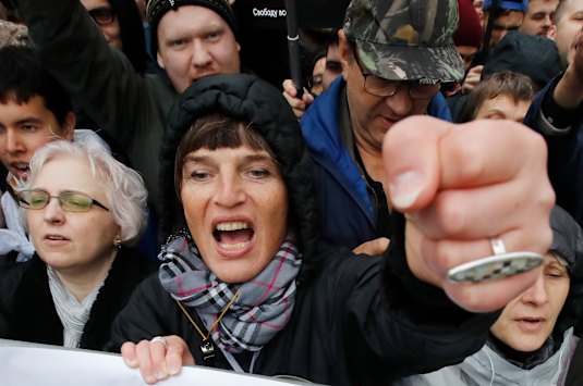 Protesters in Moscow on Sunday.