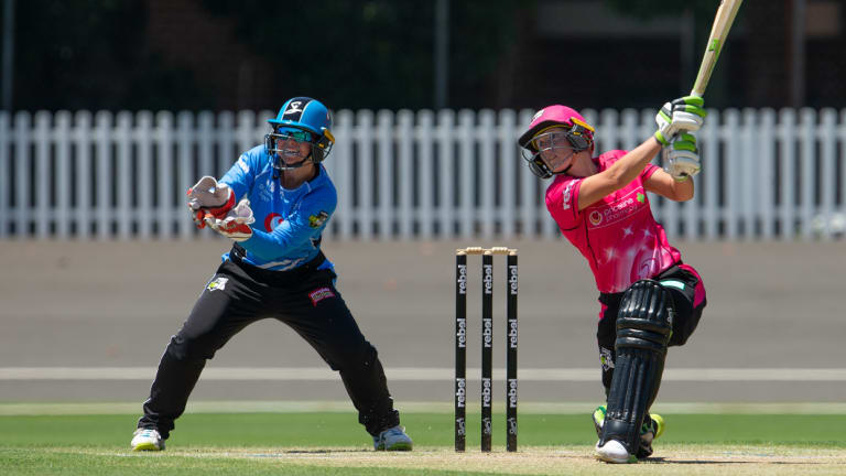 High and mighty: Sixers star Alyssa Healy hits out during her whirlwind knock on Friday.