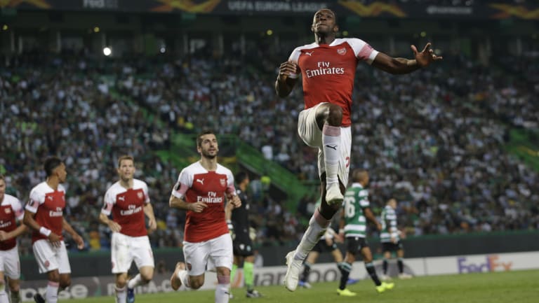 Soaring: Danny Welbeck was on the scoresheet as Arsenal picked up another Europa League win.