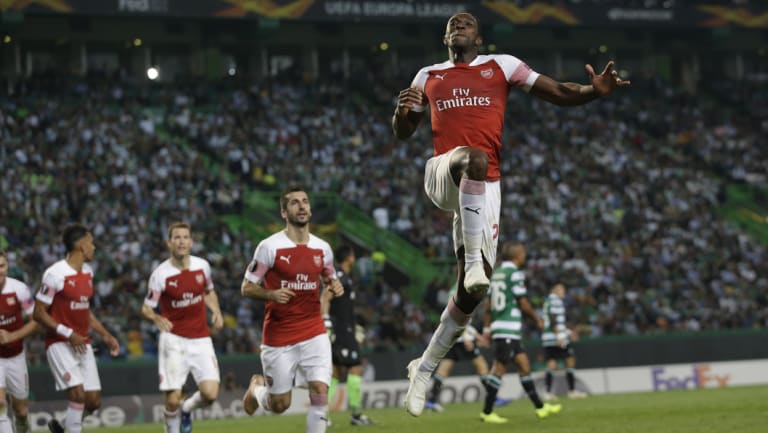Soaring: Danny Welbeck was on the scoresheet as Arsenal picked up another Europa League win.