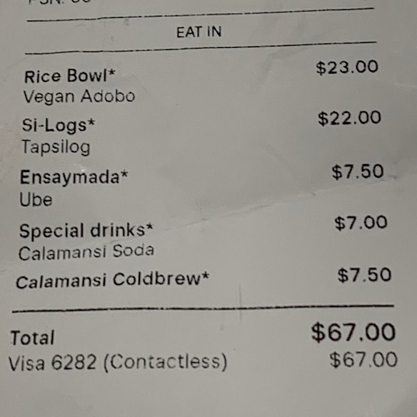 The bill at Tita’s Carinderia.