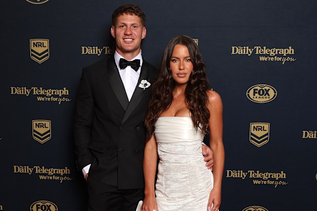 SYDNEY, AUSTRALIA - SEPTEMBER 30: Kalyn Ponga of the Newcastle Knights and Mimi Bowell arrive ahead of the 2026 Dally M Awards at The Cutaway, Barangaroo on September 30, 2026 in Sydney, Australia. (Photo by Mark Metcalfe/Getty Images)