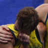 Jacob Whetton is comforted by a teammate after missing the last shot of the penalty shootout.