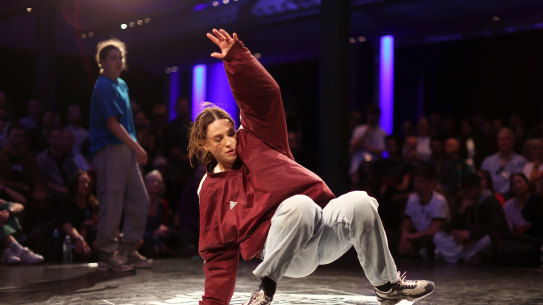 Rachael Gunn aka Raygun competes in the final of the 2023 WDSF Oceania Breaking Championships at Sydney Town Hall.