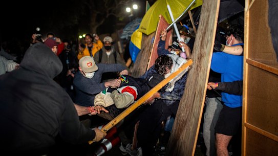 Dueling groups of protesters have clashed at the University of California.