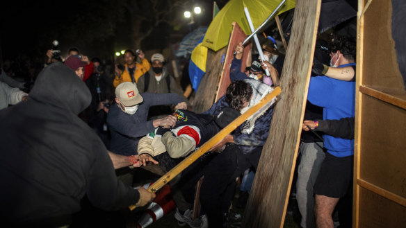 Dueling groups of protesters have clashed at the University of California.