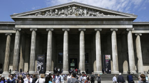 Visitors walk outside the British Museum in Bloomsbury, London.