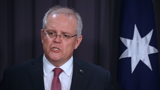 Prime Minister Scott Morrison speaks in Canberra on Sunday. 