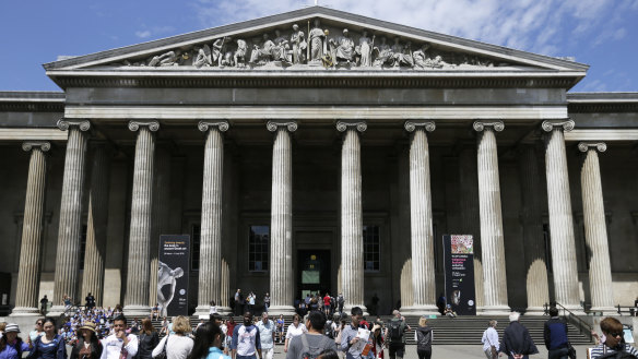 Visitors walk outside the British Museum in Bloomsbury, London.