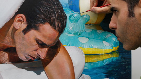 Zavros works on his self-portrait Bad Dad (2013).