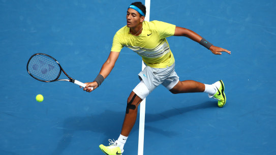 Nick Kyrgios wearing his lucky shirt during the 2012 Australian Open Boys final against Thanasi Kokkinakis.