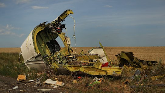 The rear fuselage of flight MH17 at the crash site outside the village of Grabovka in the self proclaimed Donetsk Republic, Ukraine, in July 2014.