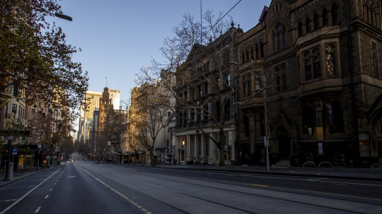 Collins Street in the Melbourne CBD in August.
