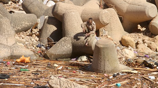 Damage from massive flooding is seen in Derna.