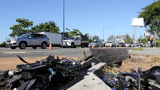 A Range Rover, a Mazda CX-60, and a Toyota Hiace collided on Kingsford Smith Drive at Hamilton in Brisbane early on Tuesday, with police arresting four people.