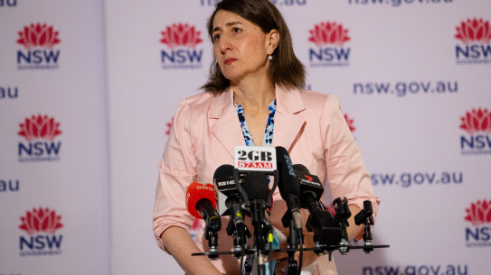 NSW Premier Gladys Berejiklian at her last daily press conference on Sunday.