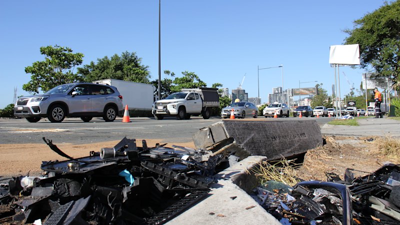 Three-vehicle crash involving stolen SUV leaves people fighting for life, traffic delays