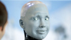 Human shaped robot Ameca of British manufacturer Engineered Arts interacts with visitors in Geneva, Switzerland