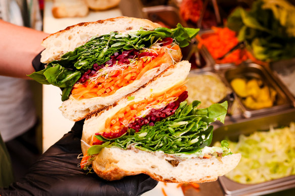 Here you can see the almost-perfect layers of salted carrot and pickled beetroot.