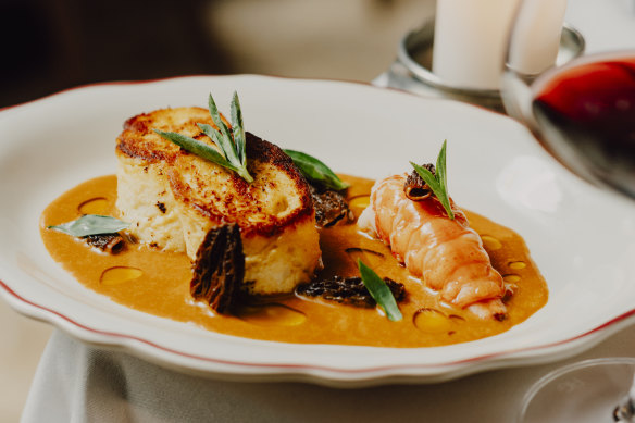 Marron boudin blanc is served with a shellfish bisque and morels.