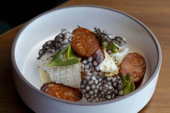 Calamari with house-made chorizo and taramasalata.