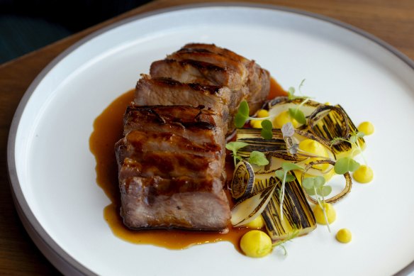 Bangalow pork with sweetcorn puree and charred onions gives off char siu vibes.