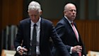 Former KPMG chairman and CEO Martin Sheppard and Andrew Yates at the hearing.