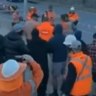 CFMEU workers block people from accessing a Cross River Rail site on Wednesday.