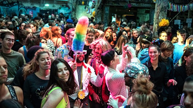 Berlin’s 24-hour party crowd dancing into the morning in 2015 at the Morning Gloryville event. 