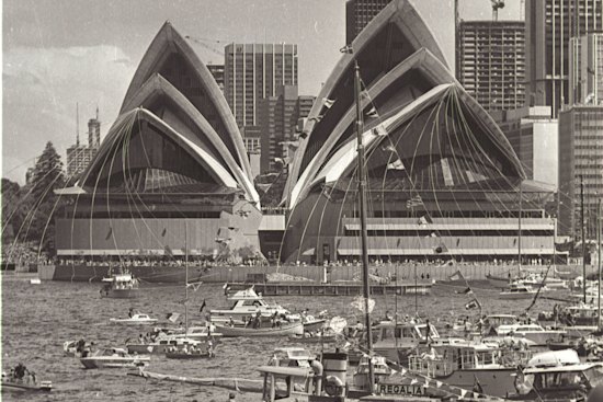 The boat Regalia, from which a young  Helen Pitt watched the Sydney Opera House opening day celebrations on October 20, 1973.