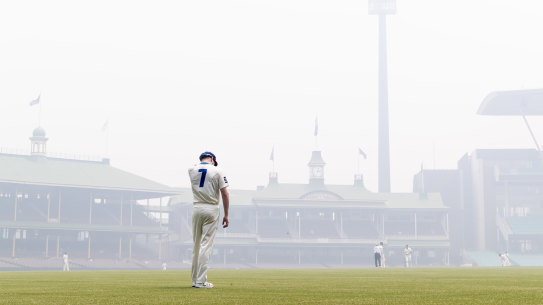 Bushfire haze at the SCG during a Sheffield Shield match in the 2019/20 season.