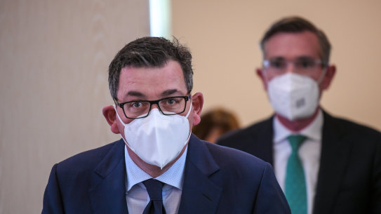 Victorian Premier Daniel Andrews and his NSW counterpart Dominic Perrottet in August.