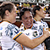Emily Chancellor and Cecilia Smith of the Wallaroos react.
