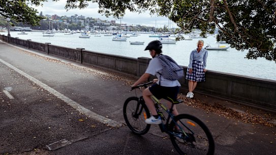 Woollahra councillor Harriet Price by the shared pedestrian bike path on New South Head Roads in Rose Bay.