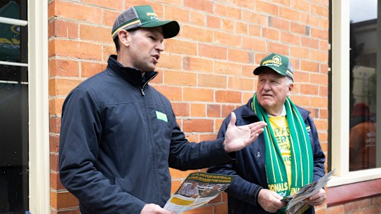 National leader Matt Canavan campaigns in Albury on Friday. The coalition acknowledged growing concerns in the community about the redevelopment of the local hospital.