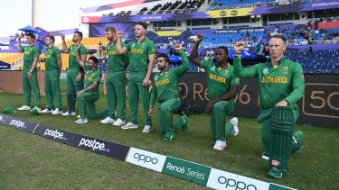 South African players before their match against Australia.